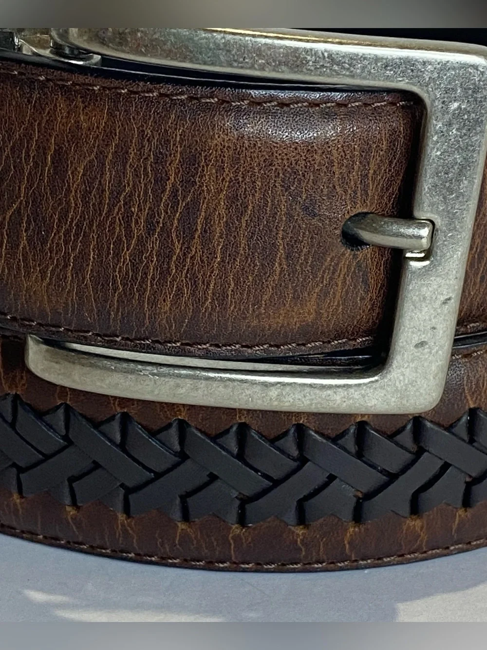Columbia Mens Genuine Leather Belt Brown Black Braided Inlay Reversible Sz 36/90